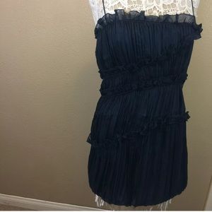 Free people dress navy ruffles silk cocktail sz 8
